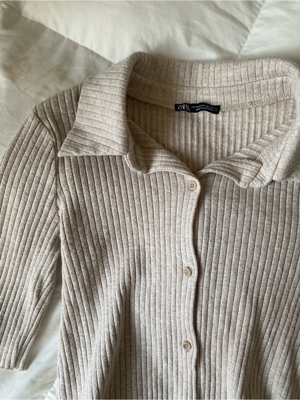 Zara Ribbed Button-Front Women's Sweater - Beige - Picture 2 of 3